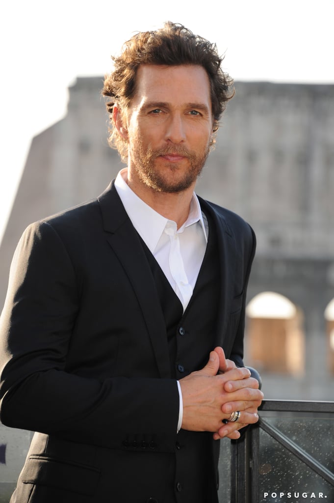 Matthew McConaughey's good looks were on display as he promoted his new movie Interstellar in Rome on Sunday.