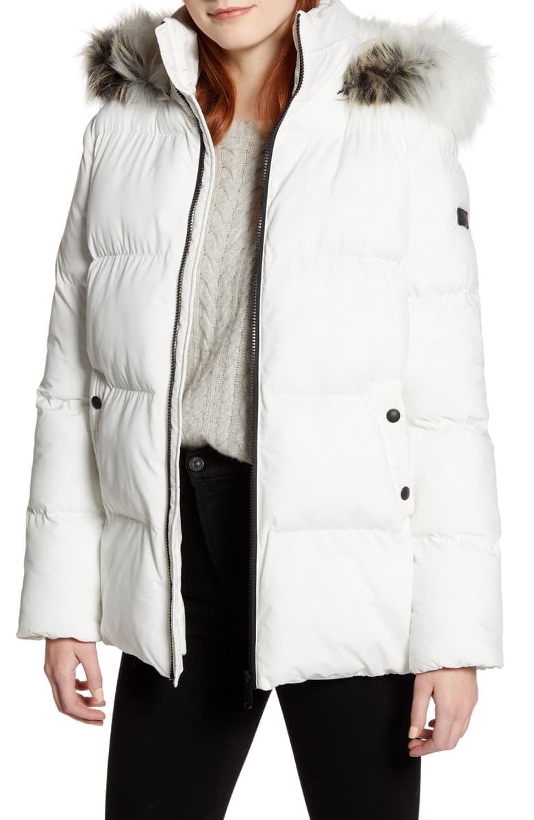 Sam Edelman Water Repellent Faux Fur Trim Puffer Jacket