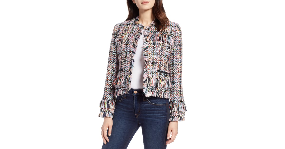 halogen raw edge tweed jacket