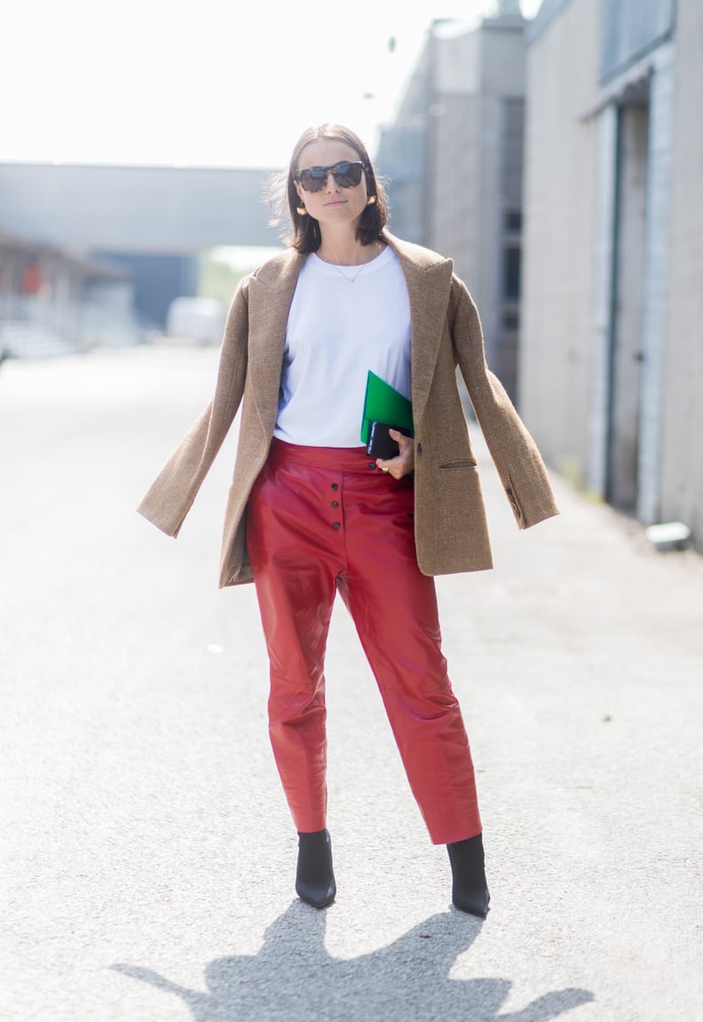 Wear Red Leather Pants With a Tweed Blazer