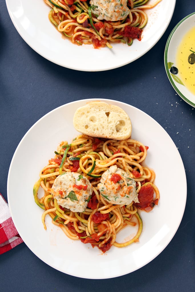 Fire-Roasted Tomato Courgette Pasta with Turkey Meatballs