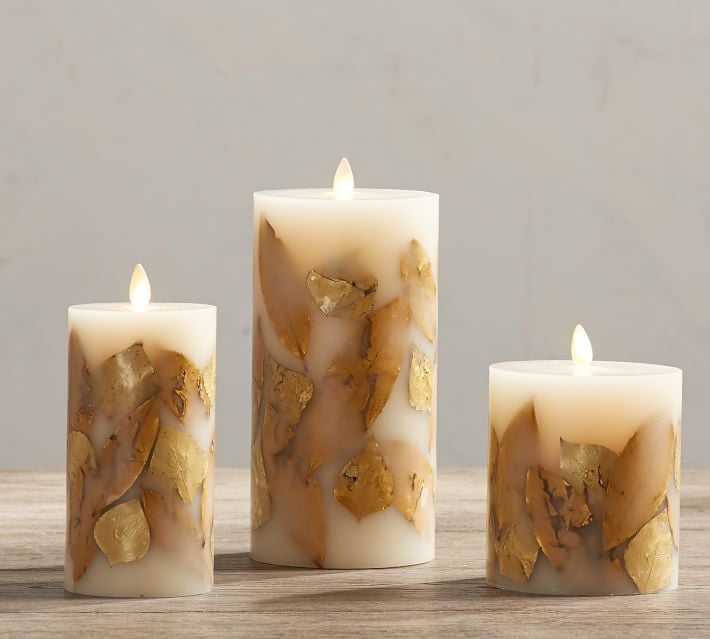 Pottery Barn Gold Leaf Flameless Candle