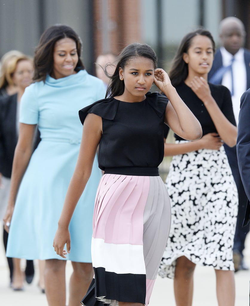 Michelle Obama Wearing Blue Carolina Herrera Dress