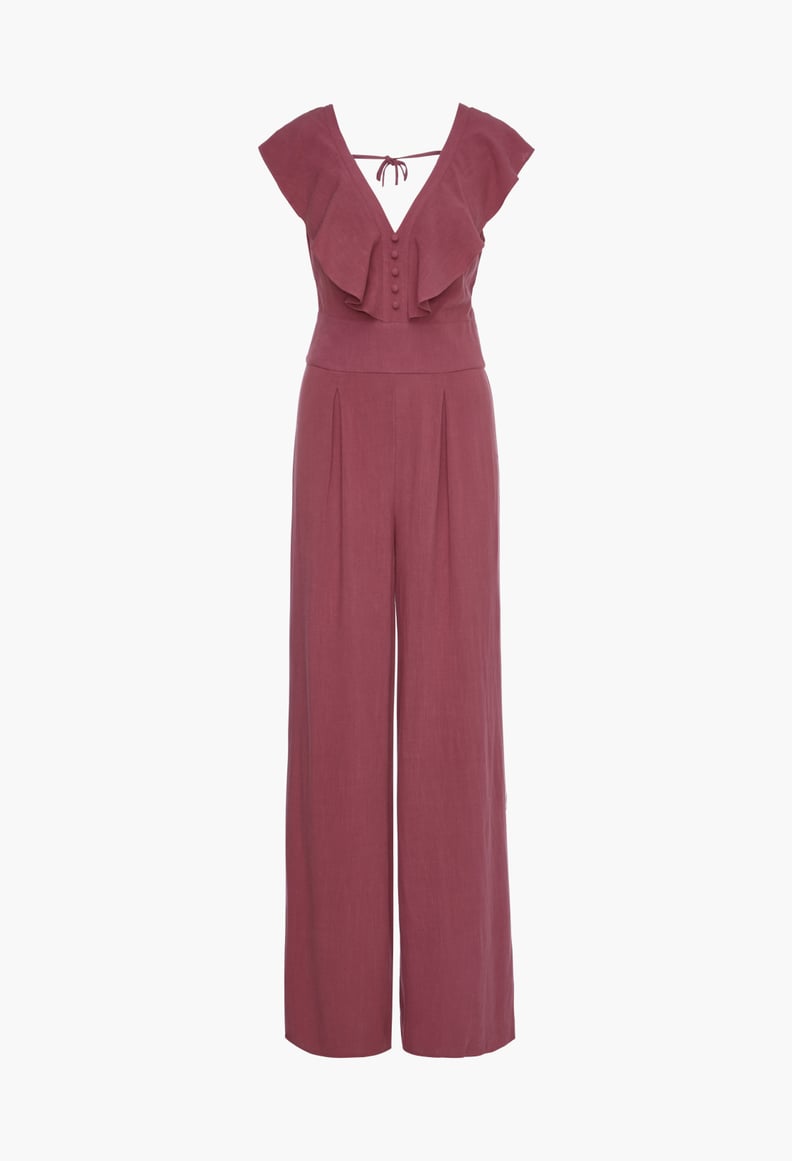 Ayesha Curry x JustFab Ruffle-Front Jumpsuit in Dry Rose