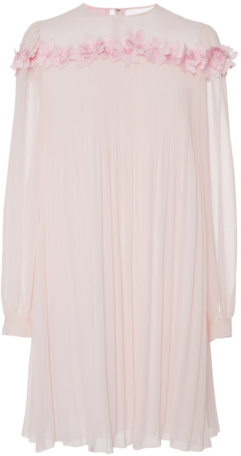 Giamba Pink Pleated Georgette Dress With Floral Appliqué ($1,535)
