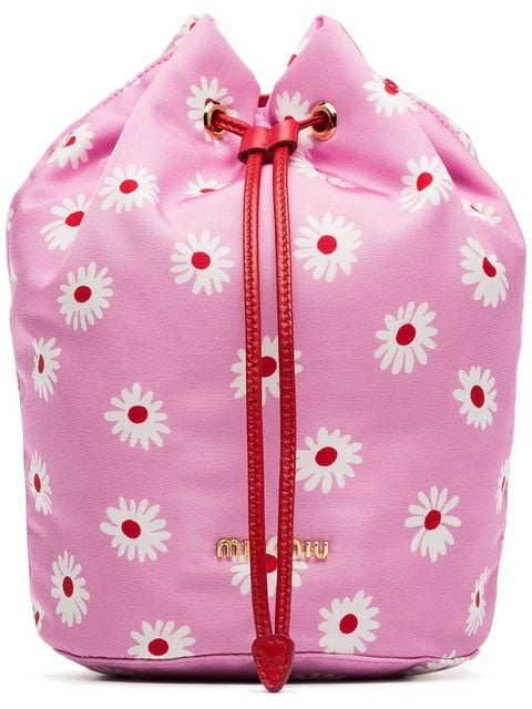 Miu Miu Pink and Red and White Daisy Print Drawstring Pouch