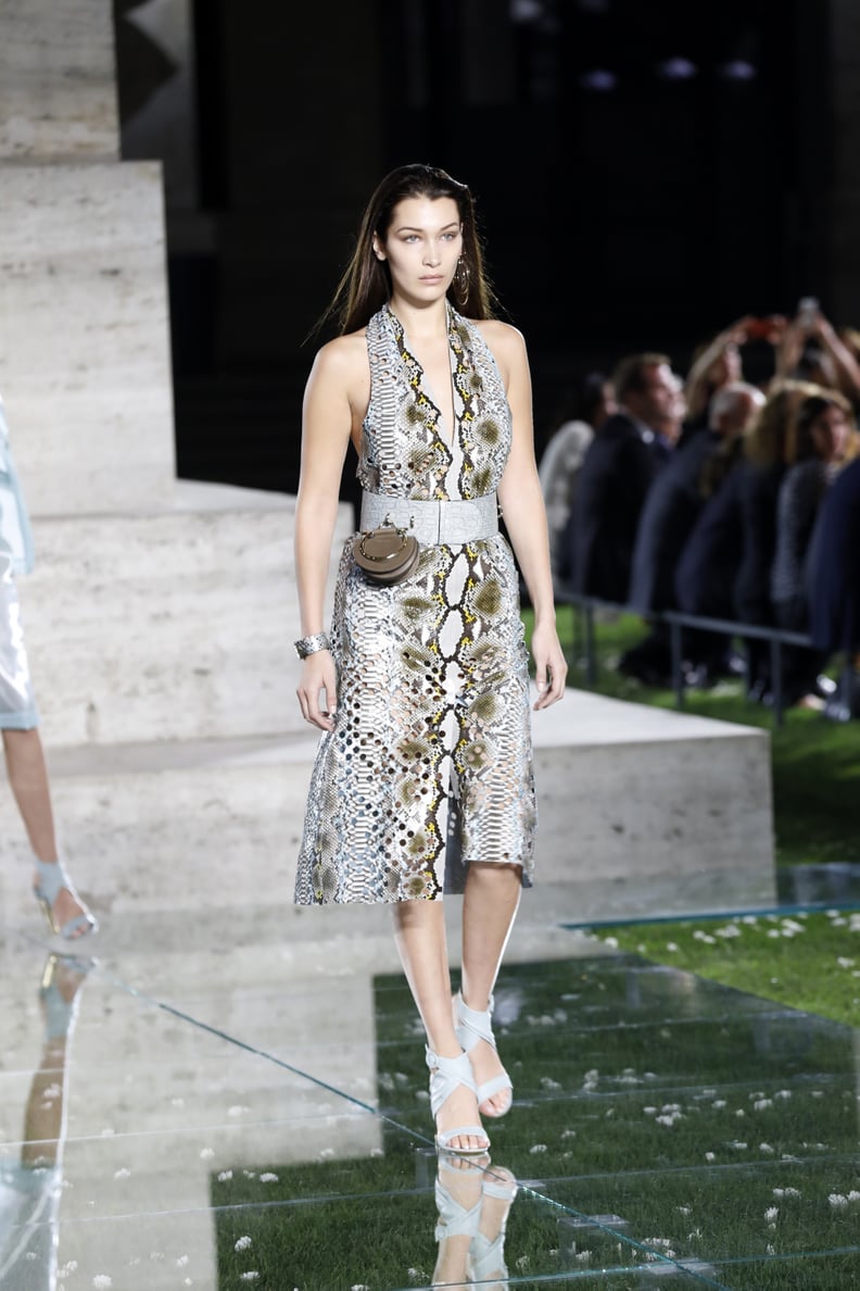 Bella Walked Down the Salvatore Ferragamo Runway in a Snakeskin Dress