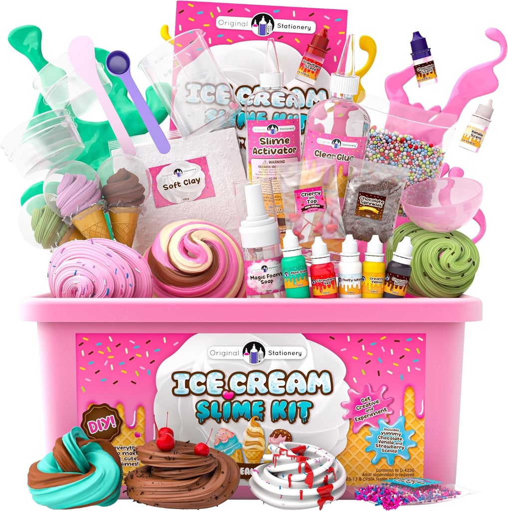 Stationery Ice Cream Slime Kit  ($27)
Slime has been all the rage for the little ones in our lives and if you want to truly give them a treat, this Stationery Ice Cream Slime Kit is the way to go. Perfect for ages eight to 12, this present comes with everything they need to make colorful butter slime, cloud slime and foam slimes. Plus, the ice cream theme just adds extra fun to the activity.