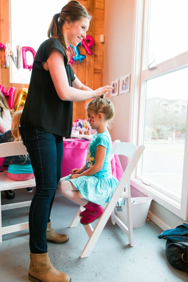 Ally’s guests had so much fun adding a pop of color to their hands and hair! I even took advantage of the hair extensions. A permanent pink streak may be in my future.
