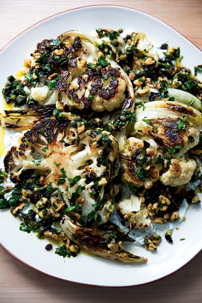 Cauliflower Steaks with Walnut-Caper Salsa