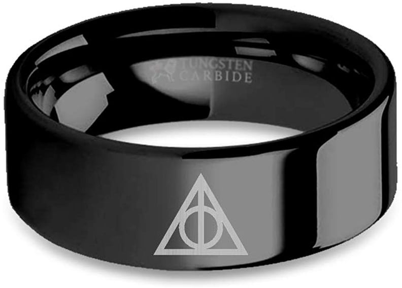 Harry Potter Deathly Hallows Logo Engraved Black Tungsten Ring