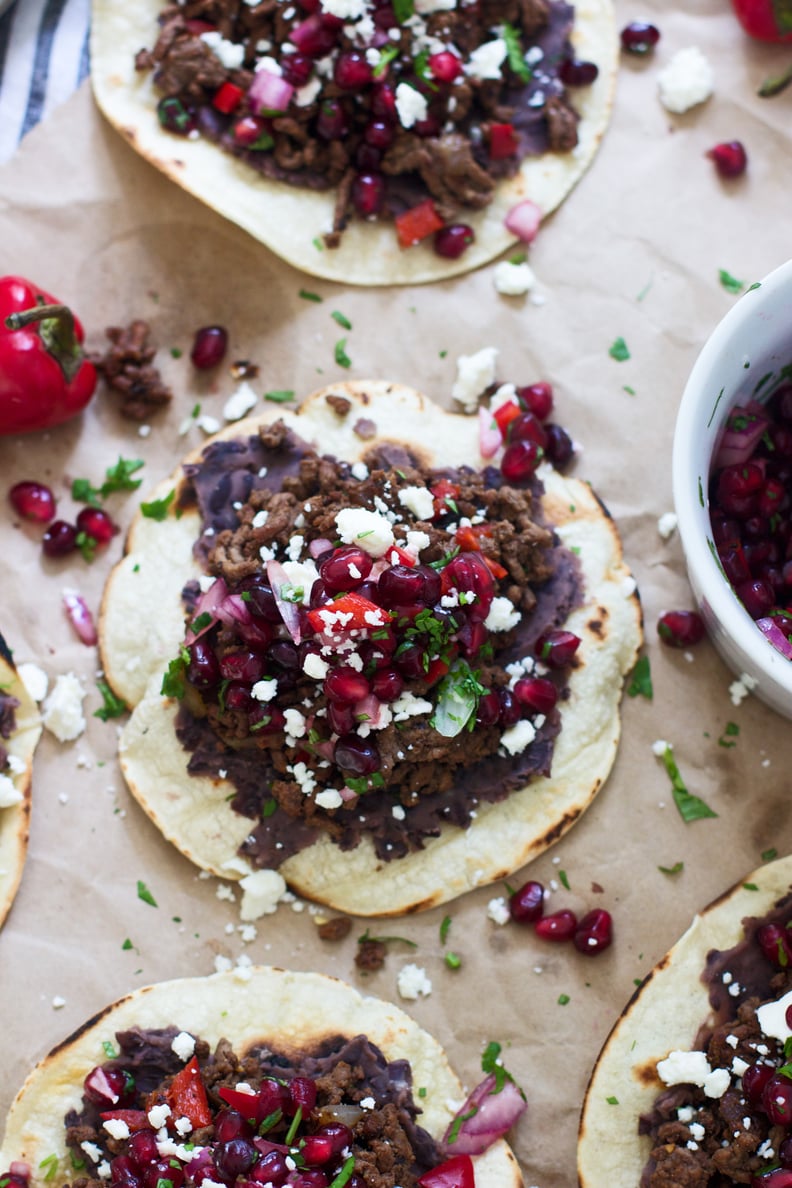 Beef Tostadas With Pomegranate Salsa and Queso Fresco