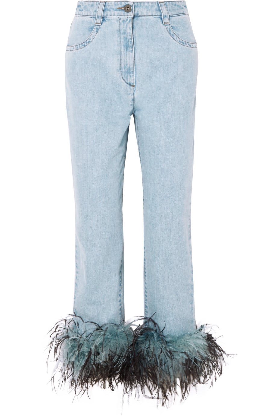 Prada Feather-Trimmed Boyfriend Jeans | 6 Spring Denim Trends to Know the  Next Time You're Shopping For Jeans | POPSUGAR Fashion Photo 7