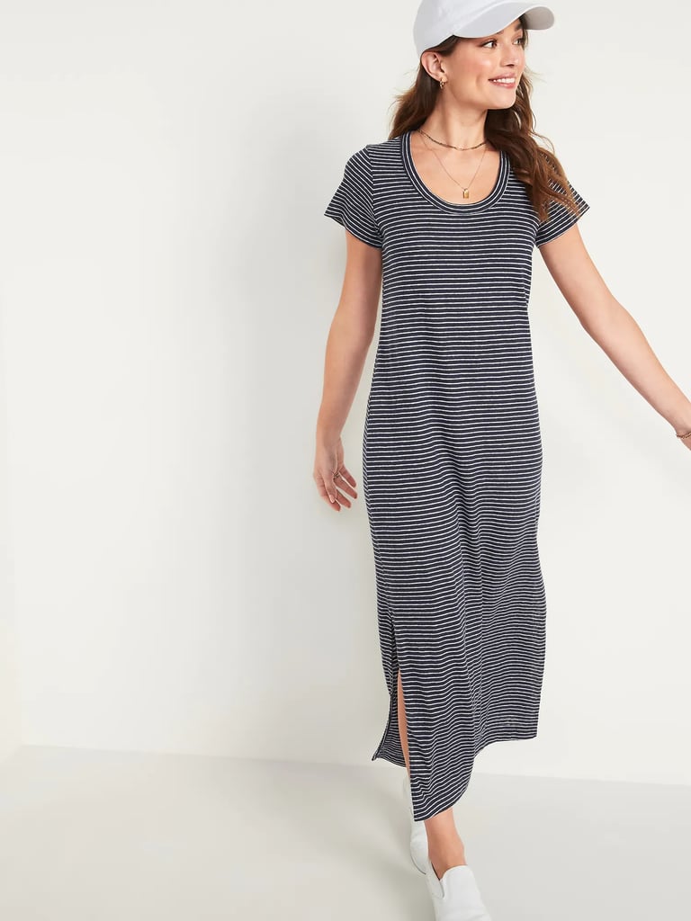 A TShirt Dress Old Navy Striped LinenBlend Maxi TShirt Shift Dress
