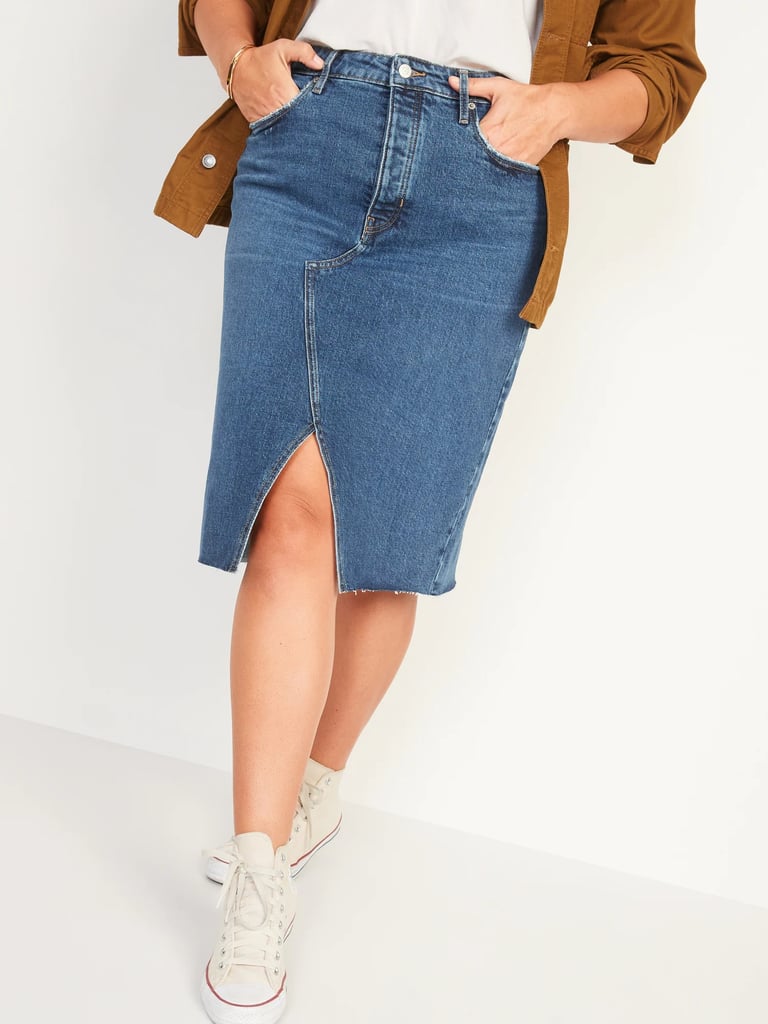 Old Navy Higher High-Waisted Button-Fly Cut-Off Jean Pencil Skirt