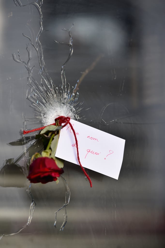 A rose was placed in a bullet hole at Paris's La Belle Equipe restaurant.