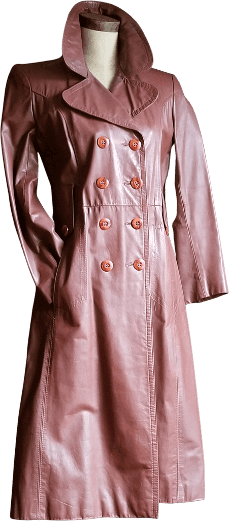 Thrilling Vintage 70's Cinnamon Double Breasted Leather Trench Coat