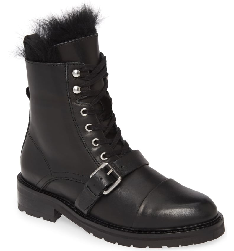 ALLSAINTS Donita Combat Boot with Genuine Shearling Trim