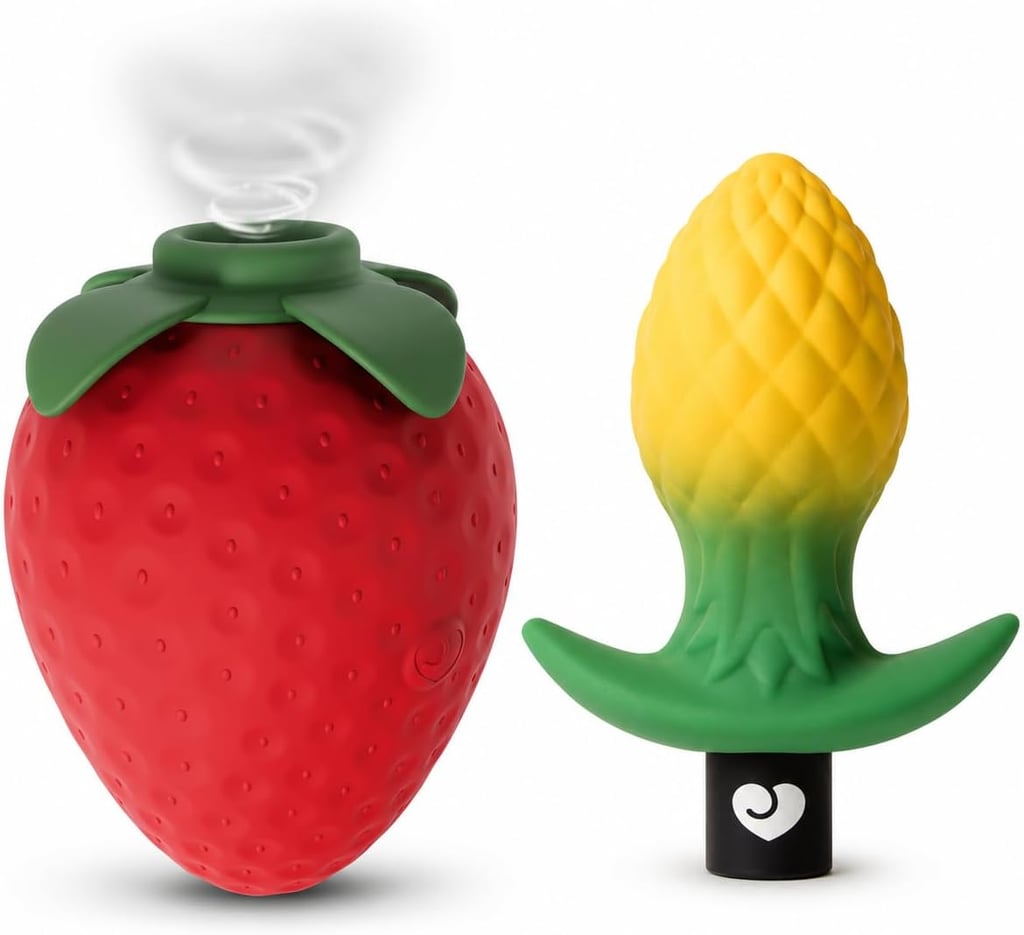 Lovehoney Strawberry Clit Sucker & Pineapple Vibrating Butt Plug Bundle ($28, originally $50)
Curious about exploring external and internal stimulation? This playful Lovehoney bundle pairs a strawberry clitoral sucker with 10 air-pulse intensity levels and a compact pineapple butt plug with a removable vibrating bullet. The plug offers three speeds and seven patterns, while both toys are USB-rechargeable and include travel locks.