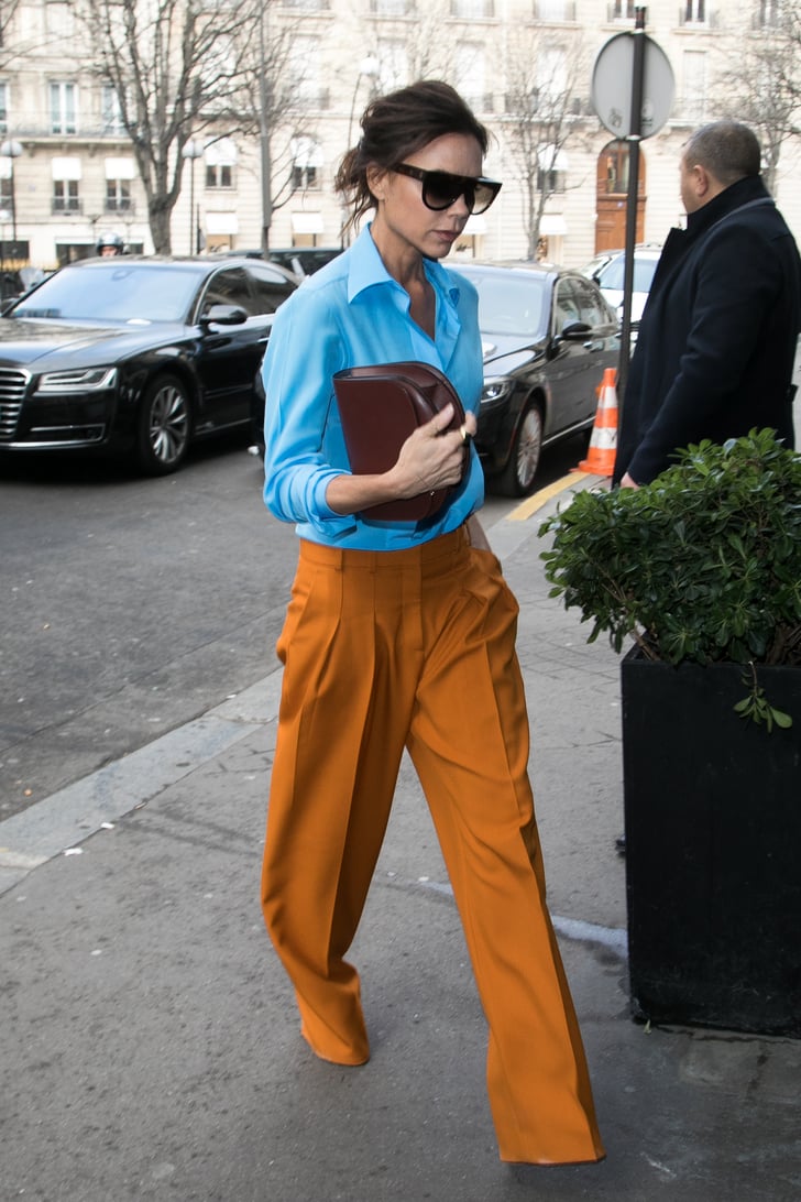 Victoria Beckham Orange and Blue Outfit Jan. 2017 | POPSUGAR Fashion ...