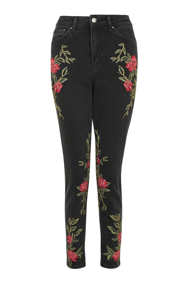 Topshop Moto Embroidered Mom Jeans