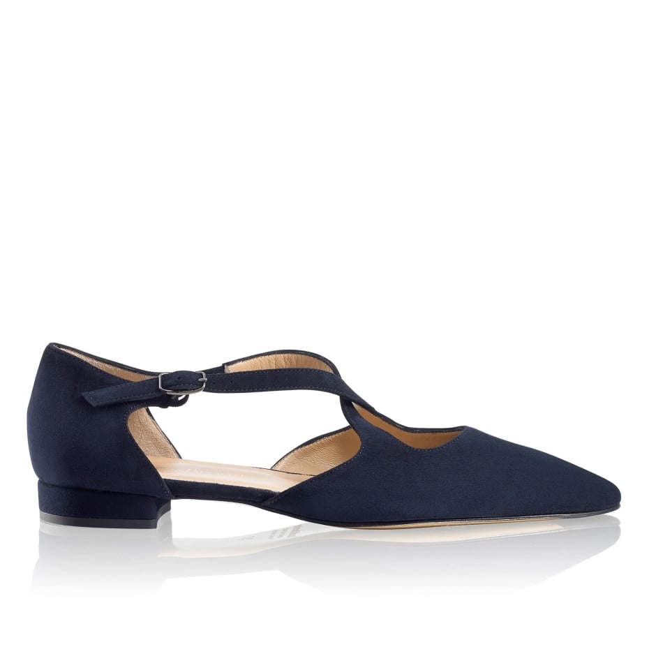 Kate's Russell & Bromley XPRESSO Crossover Flat in Blue Suede