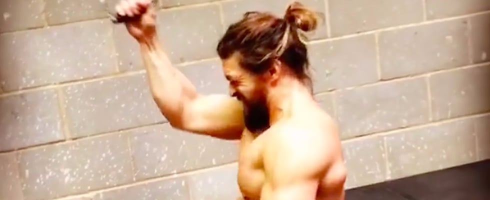 Jason Momoa Working Out in Jeans
