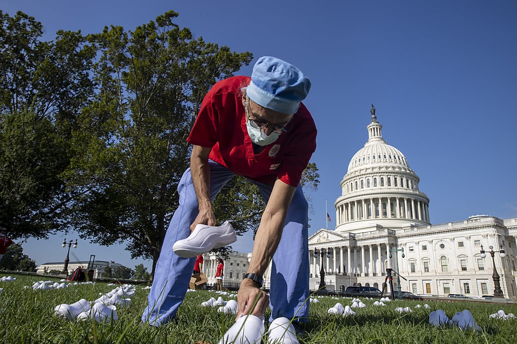 Nurse Shoes Left at US Capitol to Honour COVID-19 Deaths