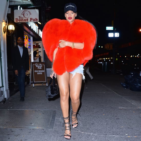 Rihanna Wears Saint Laurent Heart-Shaped Fur Coat