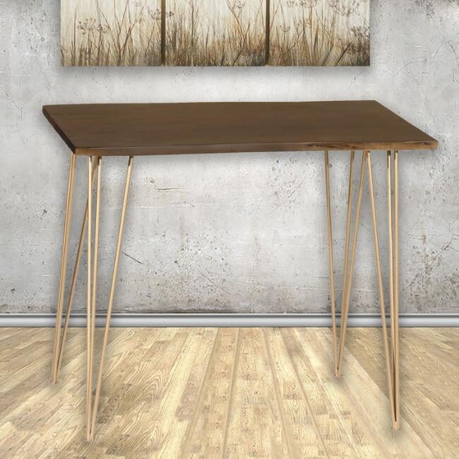 Live Edge Acacia Wood and Gold Hairpin Madison Pub Table