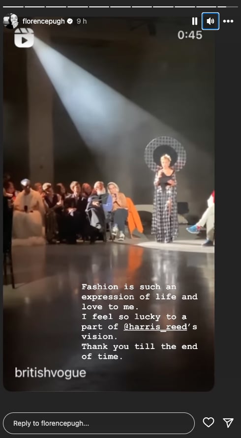 Florence Pugh's Instagrams From the Harris Reed Show