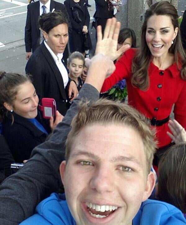 One lucky boy got a great selfie with Kate Middleton when she visited Christchurch, New Zealand, in April 2014.
Source: Twitter user Quifhair