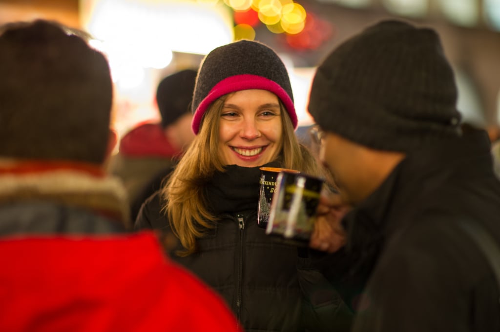 People sipped Gluehwein at the Munich Christmas market on Marienplatz square.