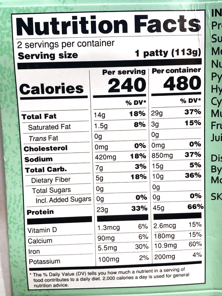 Trader Joe's Turkeyless Protein Patties Nutritional Information