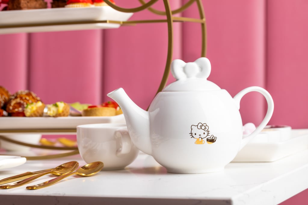 A Hello Kitty teapot for the cafe's selection of green, black, oolong, caffeine-free, and custom birthday tea.