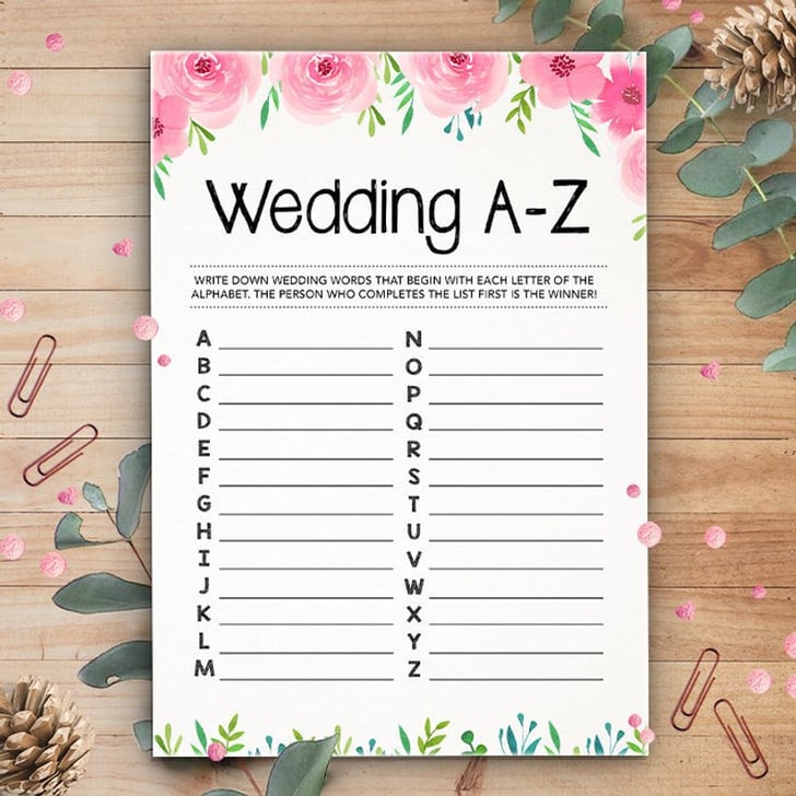 Printable Wedding AZ Game Printable Bridal Shower Games POPSUGAR