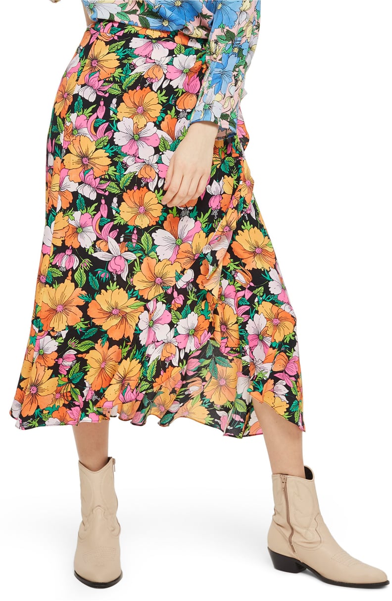 Topshop Heavy Petal Print Midi Skirt