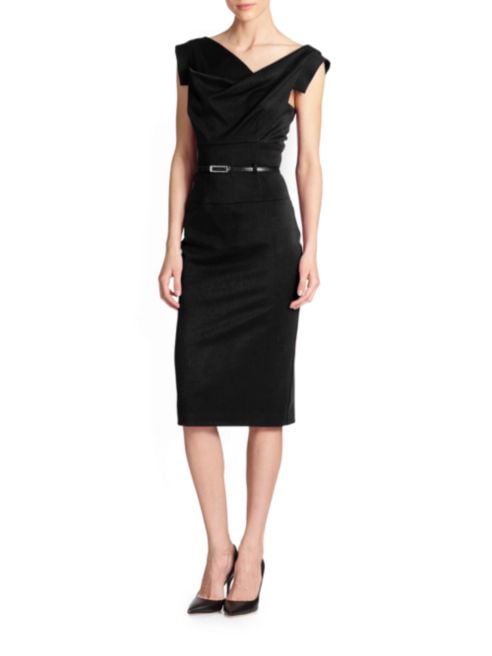 Black Halo Jackie O. Drape Knee-Length Dress