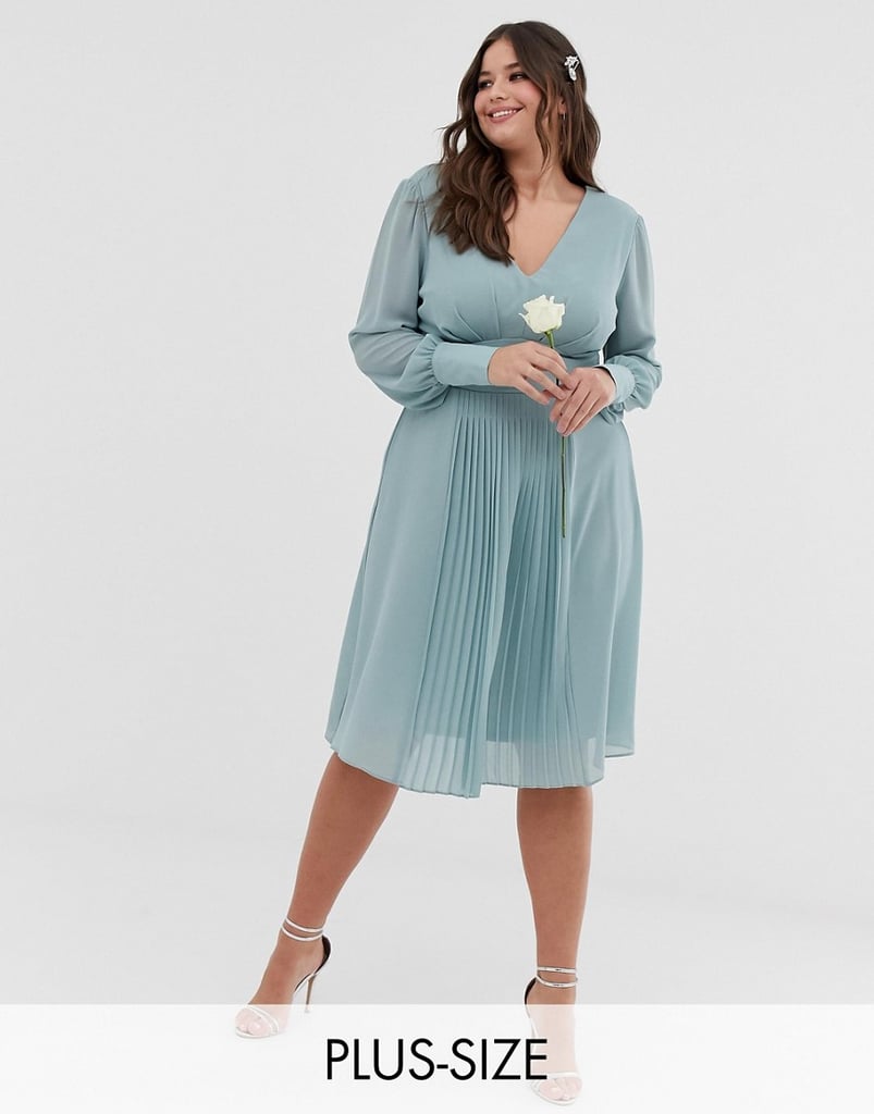 TFNC Plus Bridesmaid Exclusive Midi Dress With Pleated Skirt