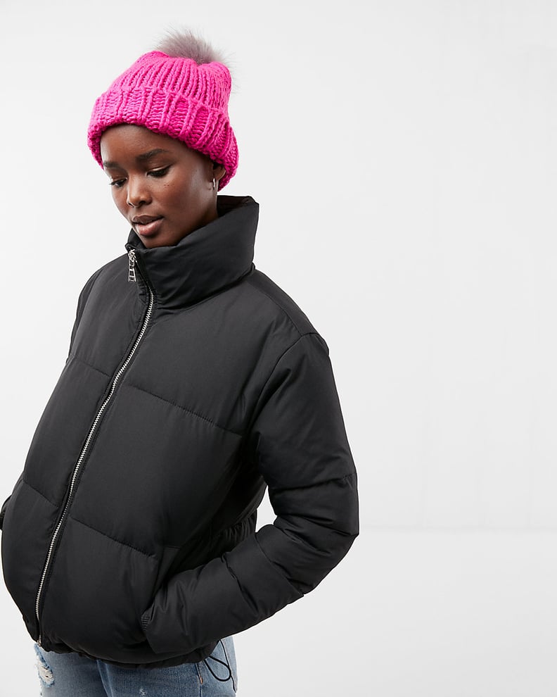 Express zip front short puffer coat