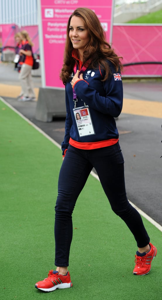 Kate wore a pair of bright red Adidas trainers when she attended the London 2012 Paralympic Games in August 2012.