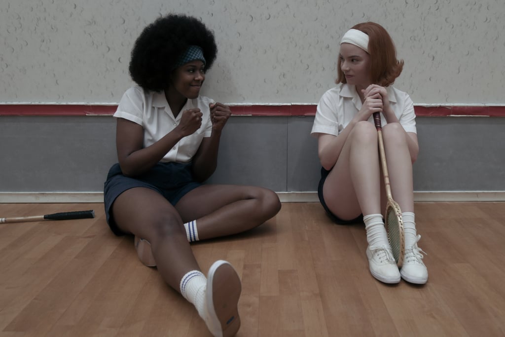 Activewear: White Tennis Outfit With Collared Shirt, Headband, and Navy Skort