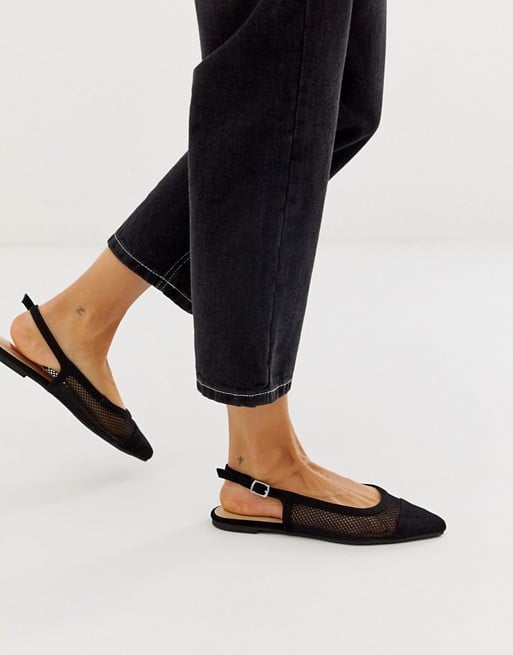 London Rebel Mesh Slingback Ballet Flats in Black