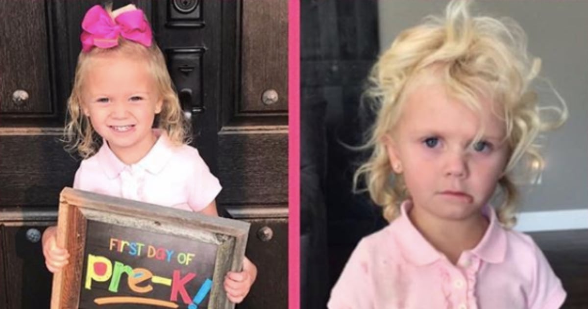 Little Girl S Before And After First Day Of School Photos
