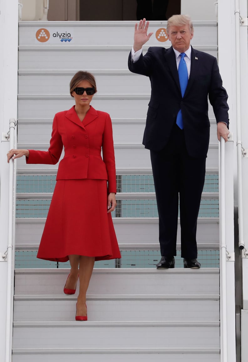 Melania Trump Chose a Red Dior Suit to Pay Homage to Paris