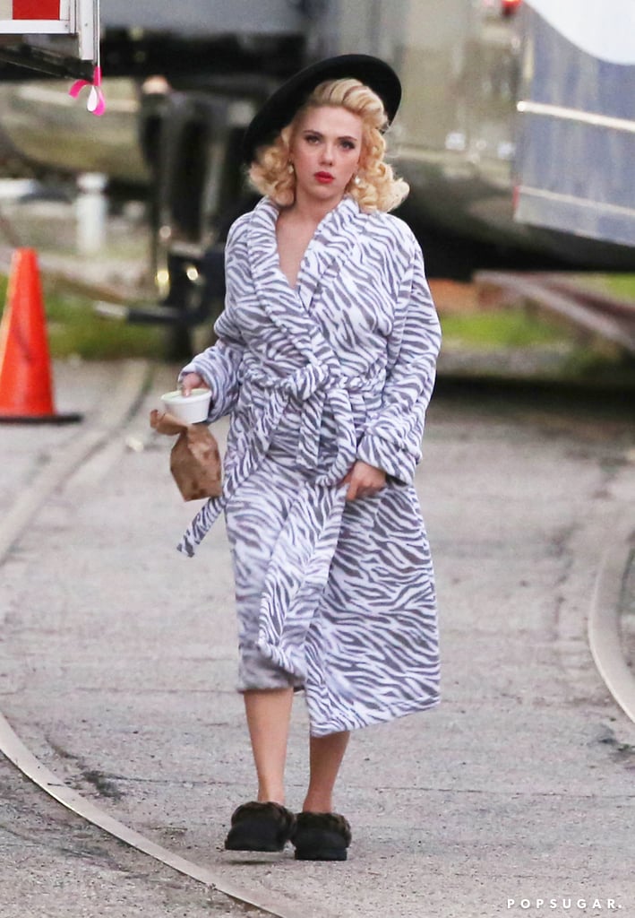 Scarlett Johansson made her way through the set of Hail, Caesar! in LA on Friday.