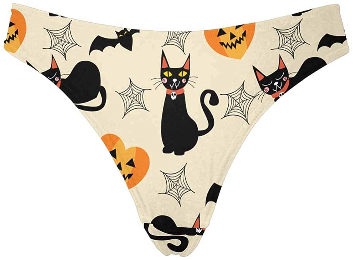 Cute Scaredy Cat Black Cat Halloween Womens Thong Underwear