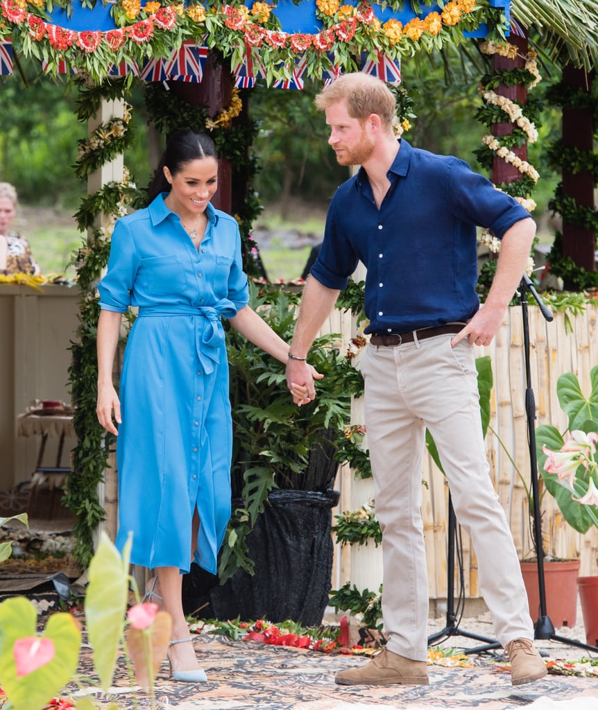 Meghan Markle Blue Veronica Beard Dress in Tonga 2018