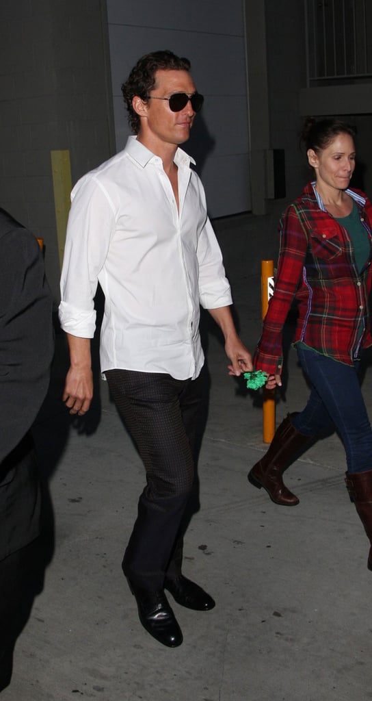 Matthew McConaughey held a green carnation after a taping of Jimmy Kimmel Live in LA on St. Patrick's Day in March 2011.