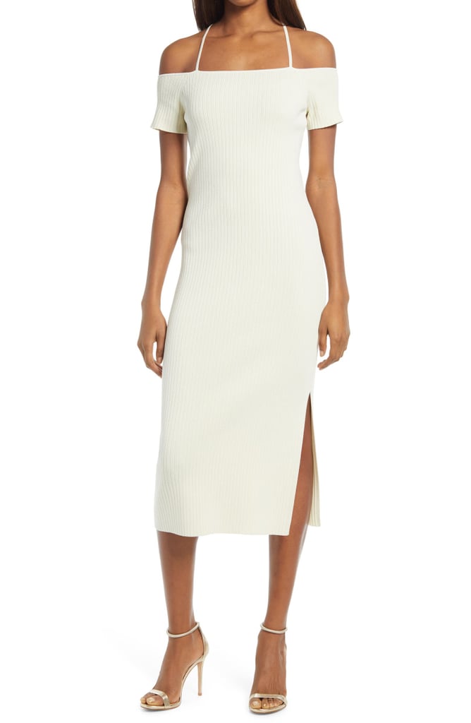 Wayf Deena Off the Shoulder Rib Knit Midi Dress